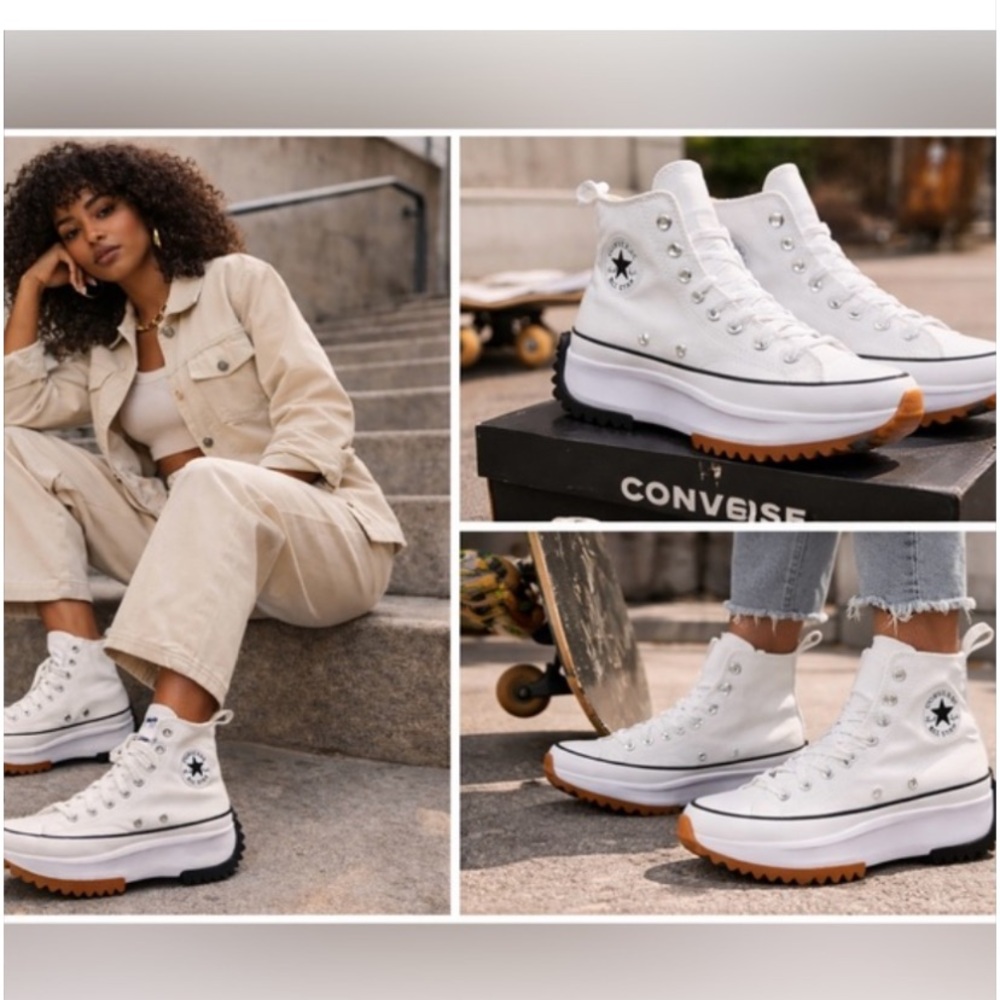 Converse White High-Top Platform Chuck Taylor Sneakers with Gum Outsole - Picture 2 of 11